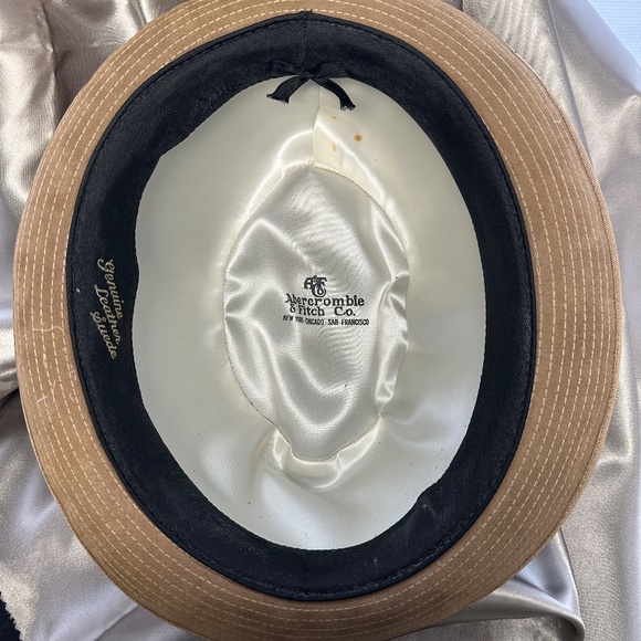 VINTAGE Abercrombie & Fitch Men's Tan Suede Fedora Hat w/ Snake Leather Band - Picture 7 of 11